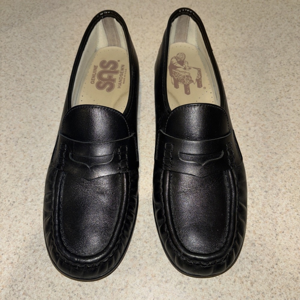 SAS Classic Moc Toe Slip on Womens Loafer Black Sz 8N Narrow Comfort Cushion LN